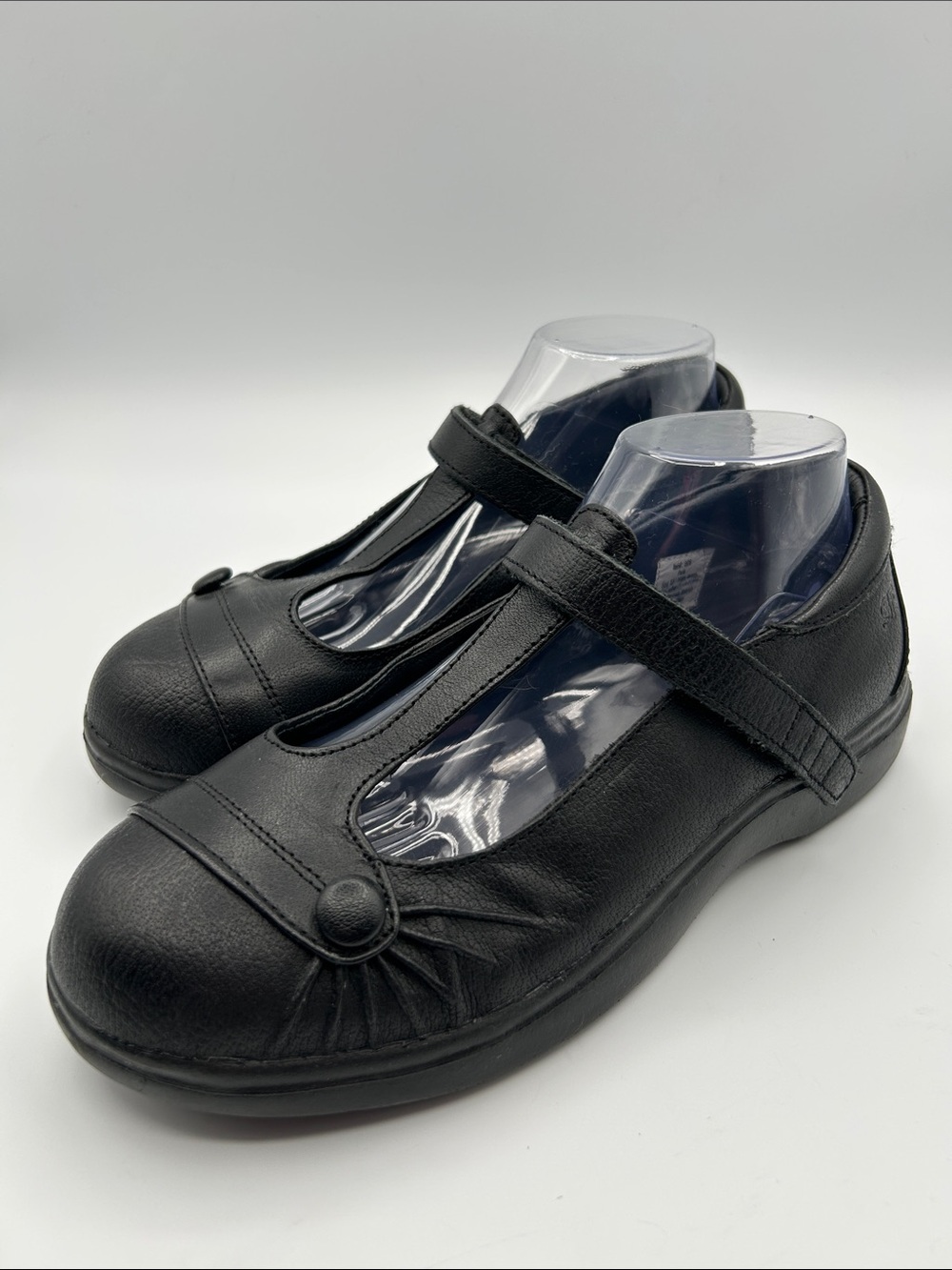 Sure Fit Black Mary Jane Comfort Flats with Strap and Button Detail 8 1/2 WIDE